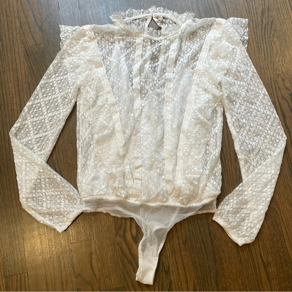 Free People Intimately Goldie White Ivory Ruffle Lace Bodysuit Tank Top - Picture 3 of 13